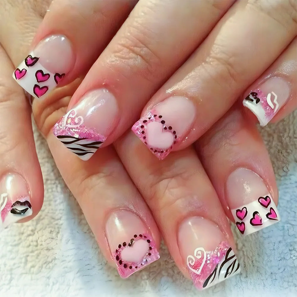 Y2K press on nails black French tips