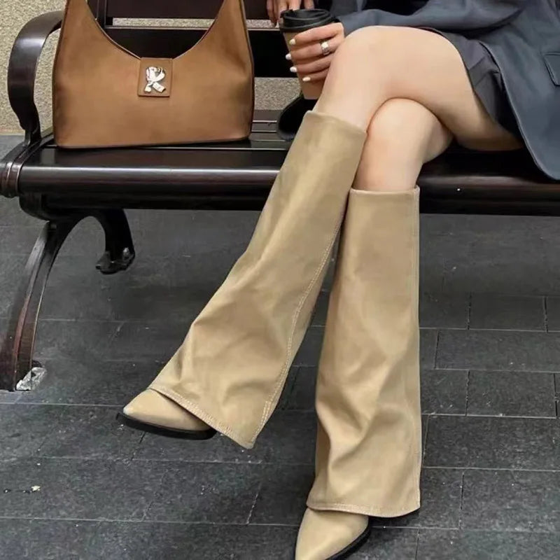 Women's High Heel Boots with Pointed Toe | Sexy and Elegant Style | Fashionable Chunky Medium Heel