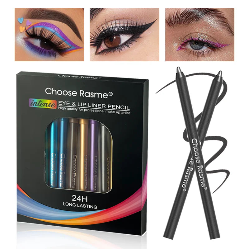 12 Colors Glitter Eyeliner Pencil Set, Long-Wearing & Smooth Application