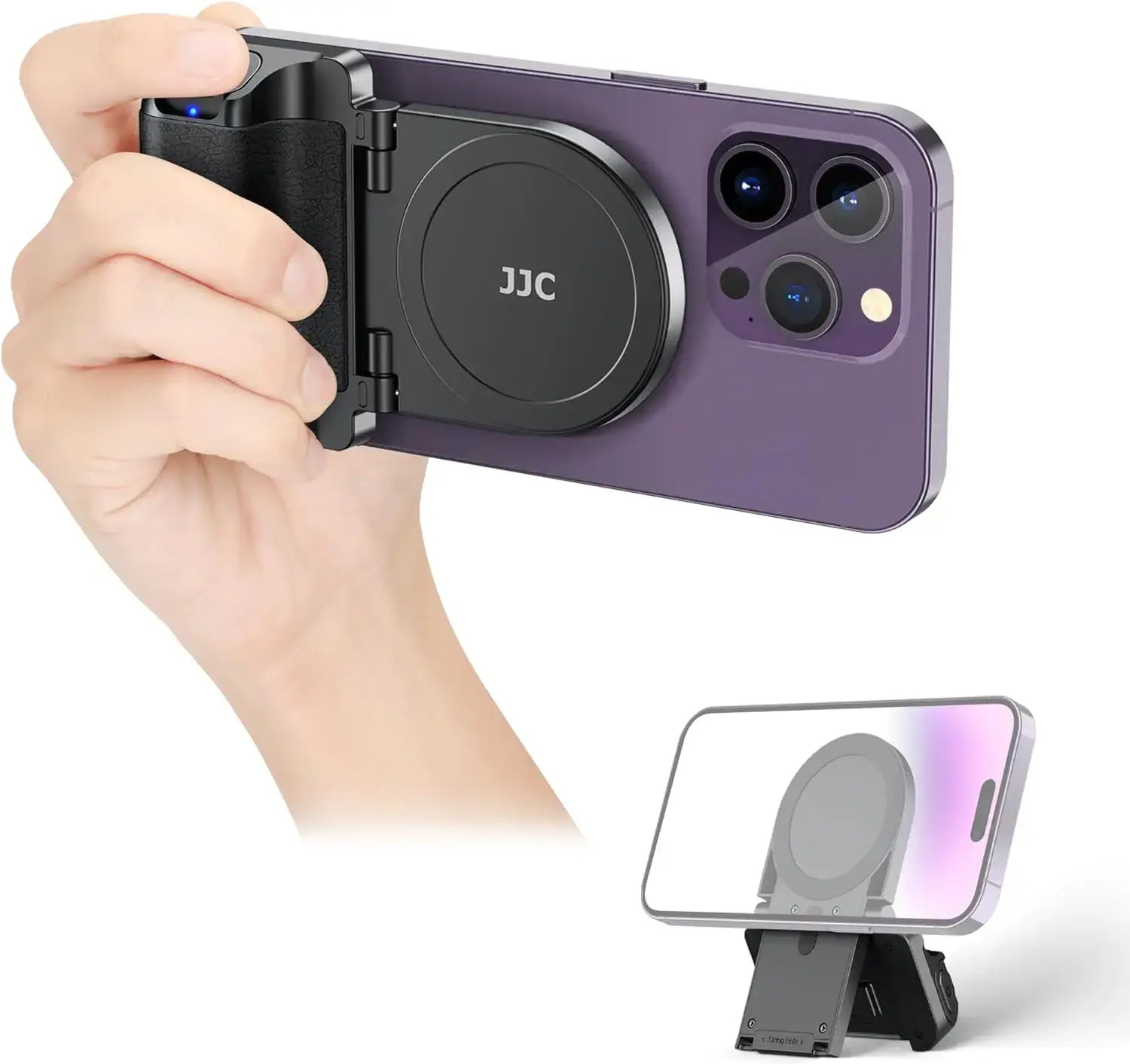 Magnetic phone camera grip with remote