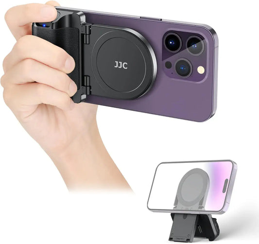 Magnetic phone camera grip with remote