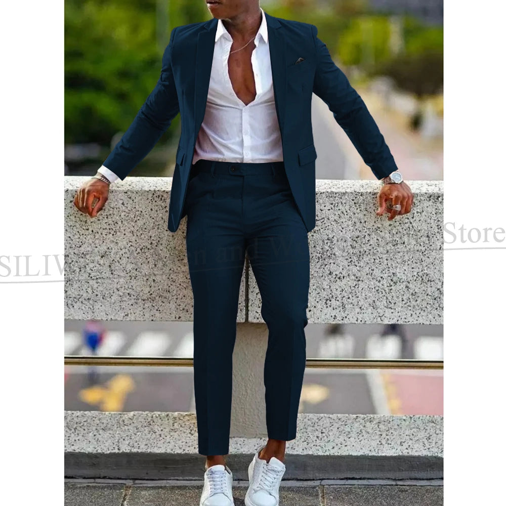 Mens 2 Piece slim fit Suit: Formal Wedding & Graduation Tuxedo