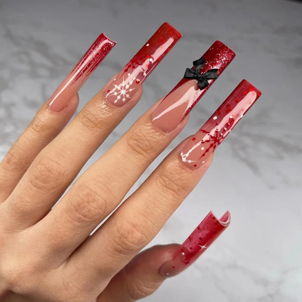 24pcs Halloween Press on Nails, Long Coffin with Spider & Rhinestone Designs