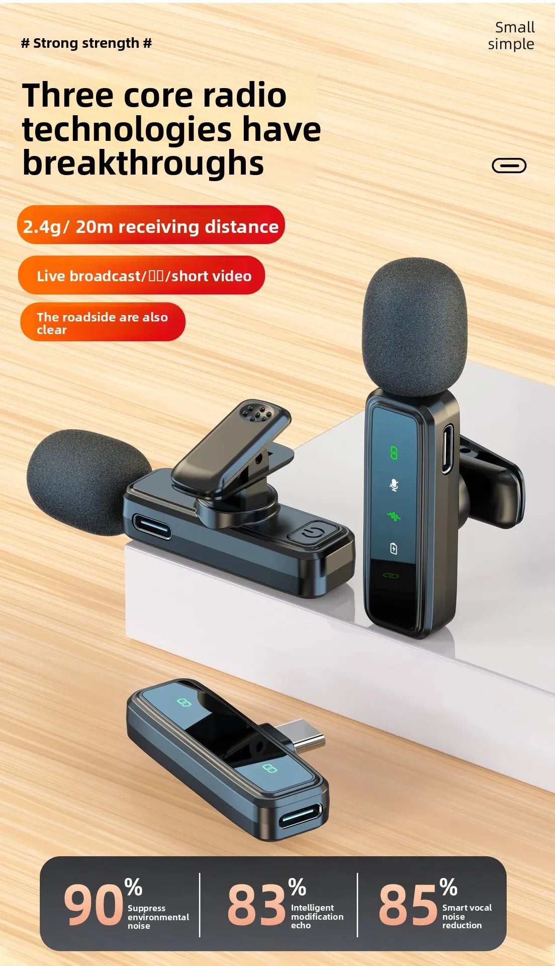 Wireless Lavalier Microphone for iPhone & Android, Portable Mic for Live Streaming & Gaming
