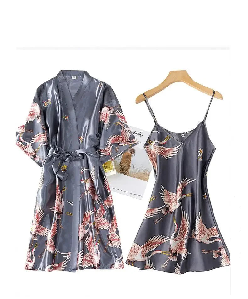 Women's Satin Kimono Robe Set