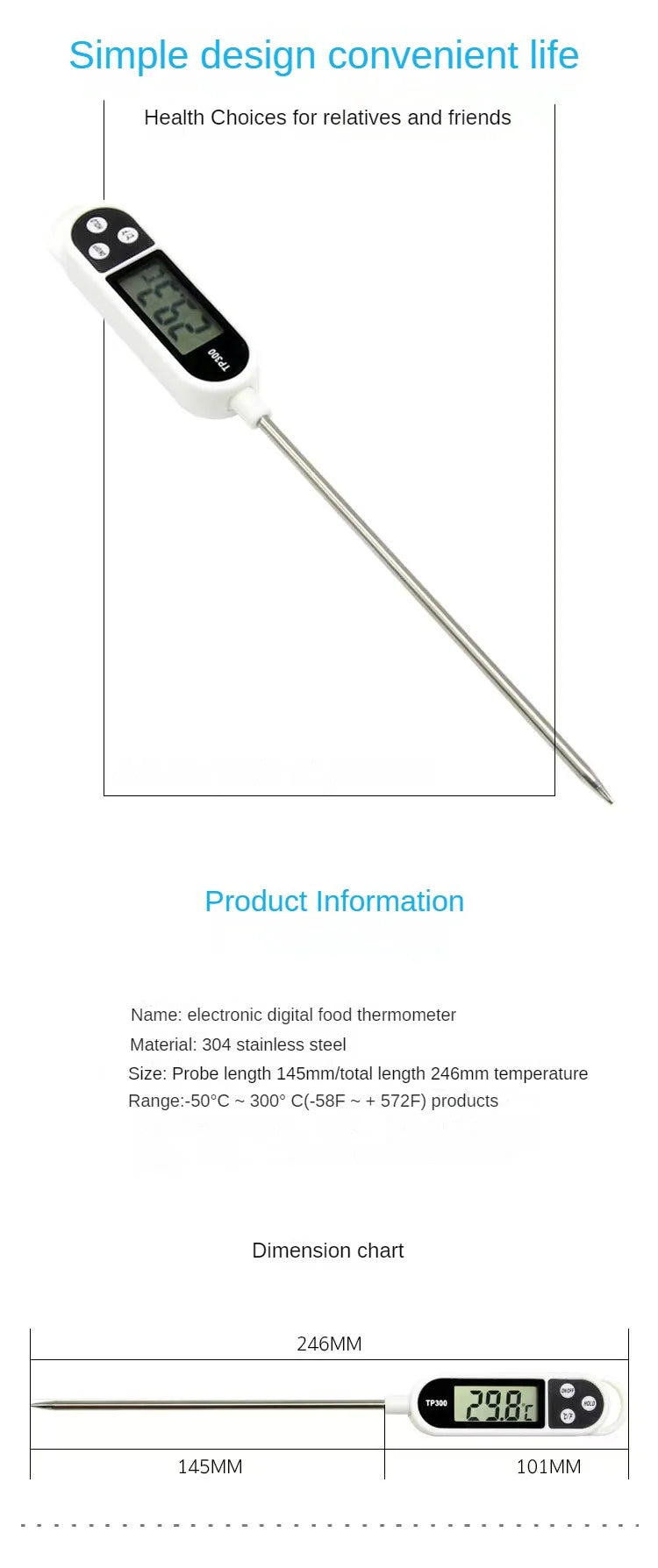 Digital kitchen thermometer with probe