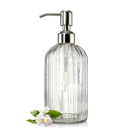 Clear Glass Dispenser - Refillable Bottle for Soap, Shampoo and Gel