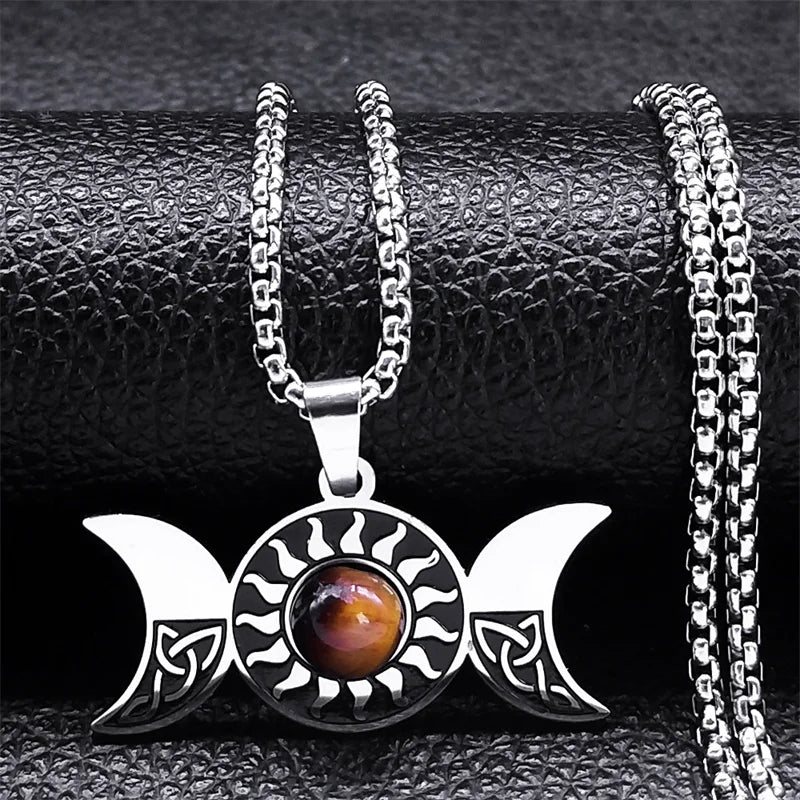 Celtic Trinity Knot Necklace | Tiger Eye Steel