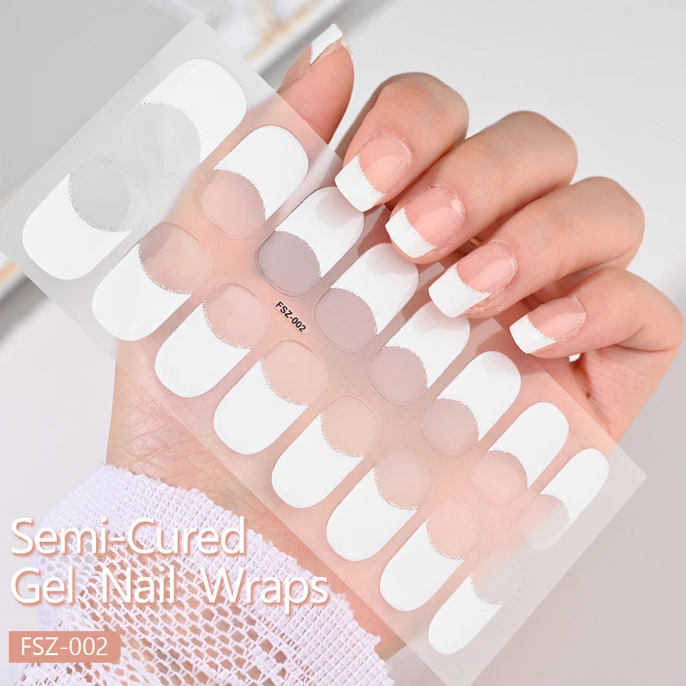 Semi-Cured Gel Nail Wraps with French Tips, Long Lasting for Nail Art & Extensions