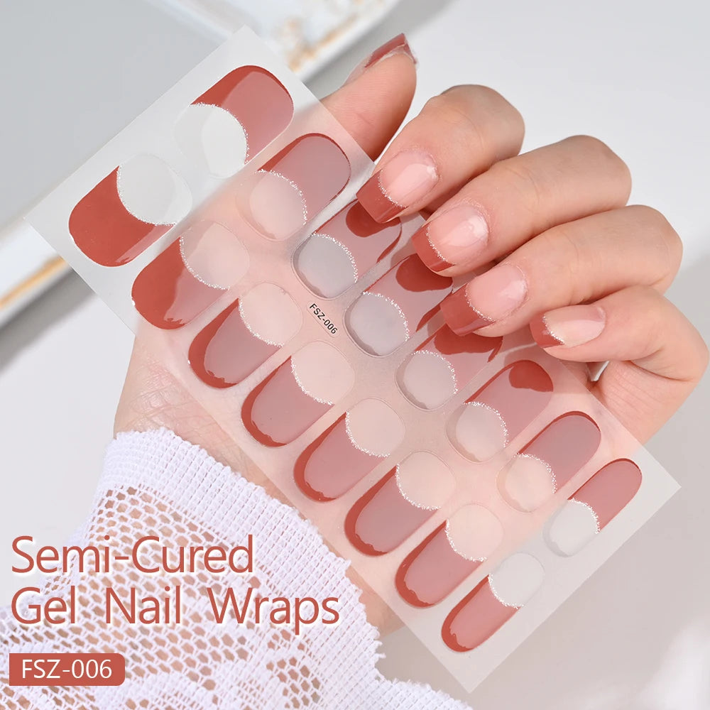 Semi-Cured Gel Nail Wraps with French Tips, Long Lasting for Nail Art & Extensions