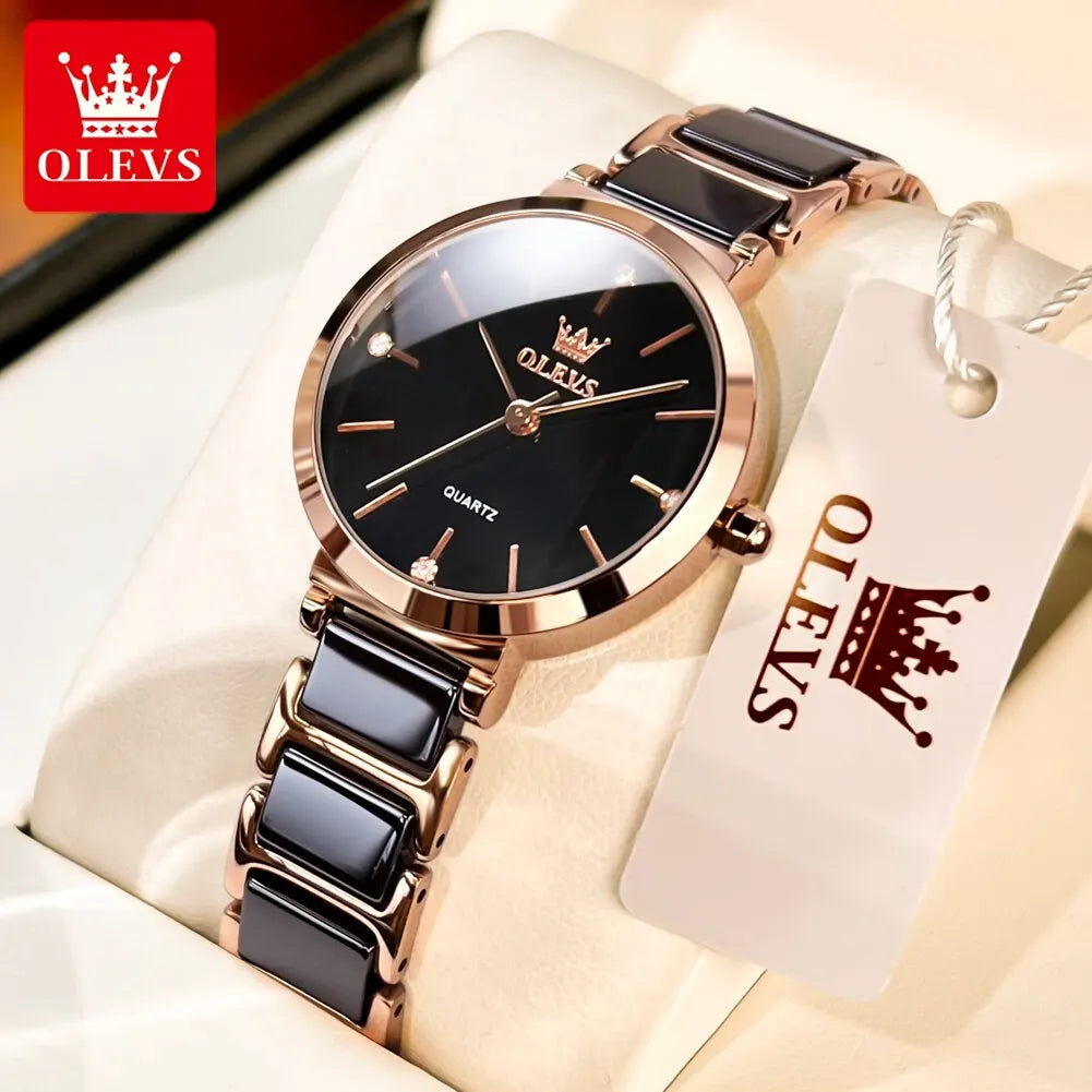 Women's Rose Gold Quartz Ceramic Strap Watch