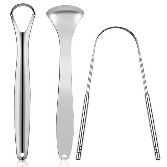 Stainless Steel Tongue Scraper for Adults & Kids, Portable Oral Hygiene Tool (1 or 3 Pack)