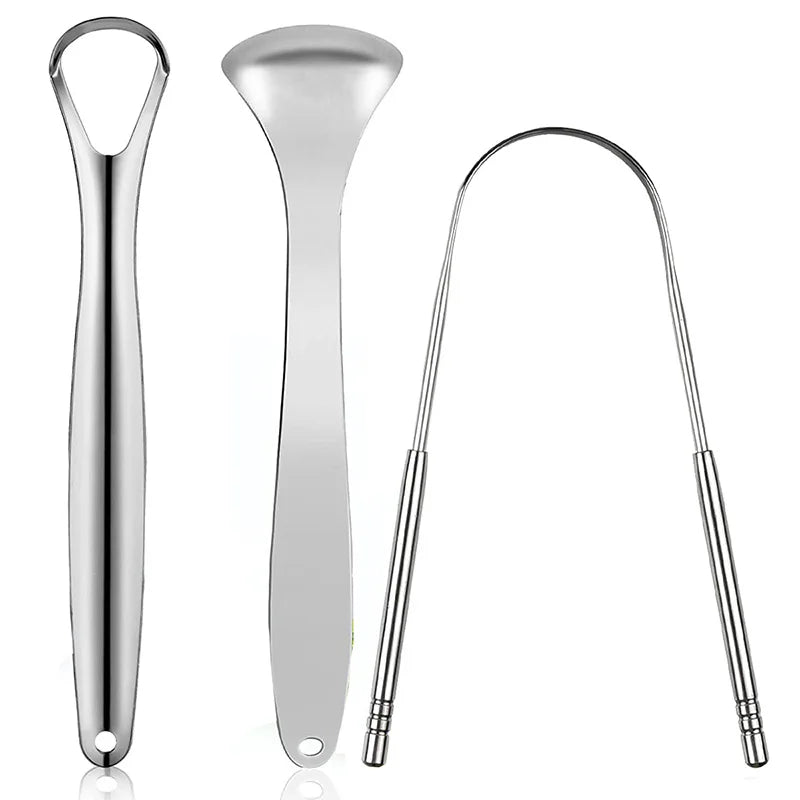 Stainless Steel Tongue Scraper for Adults & Kids, Portable Oral Hygiene Tool (1 or 3 Pack)