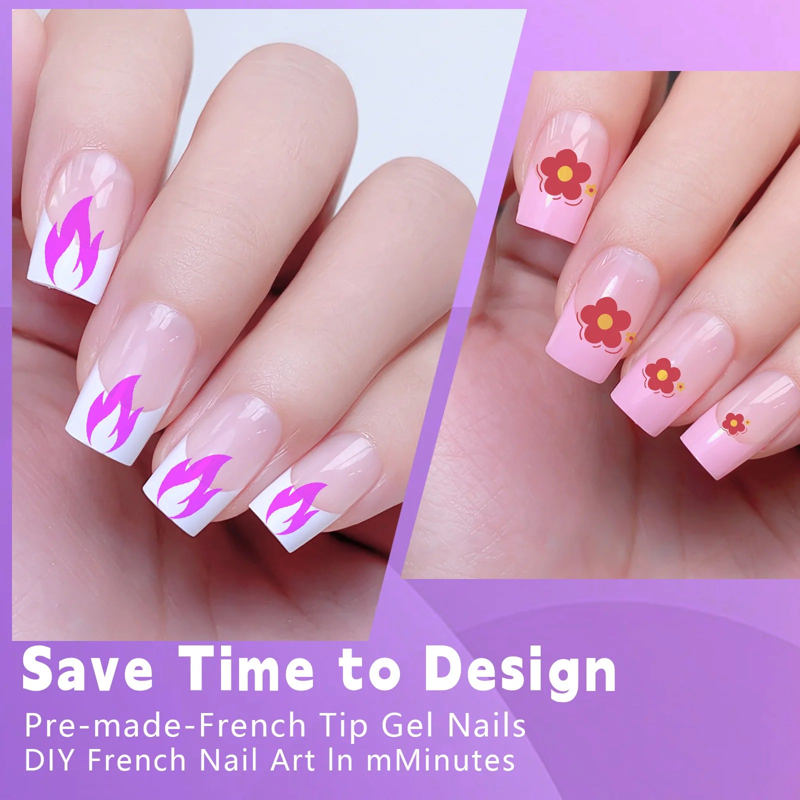 Press-on nail set medium square French style