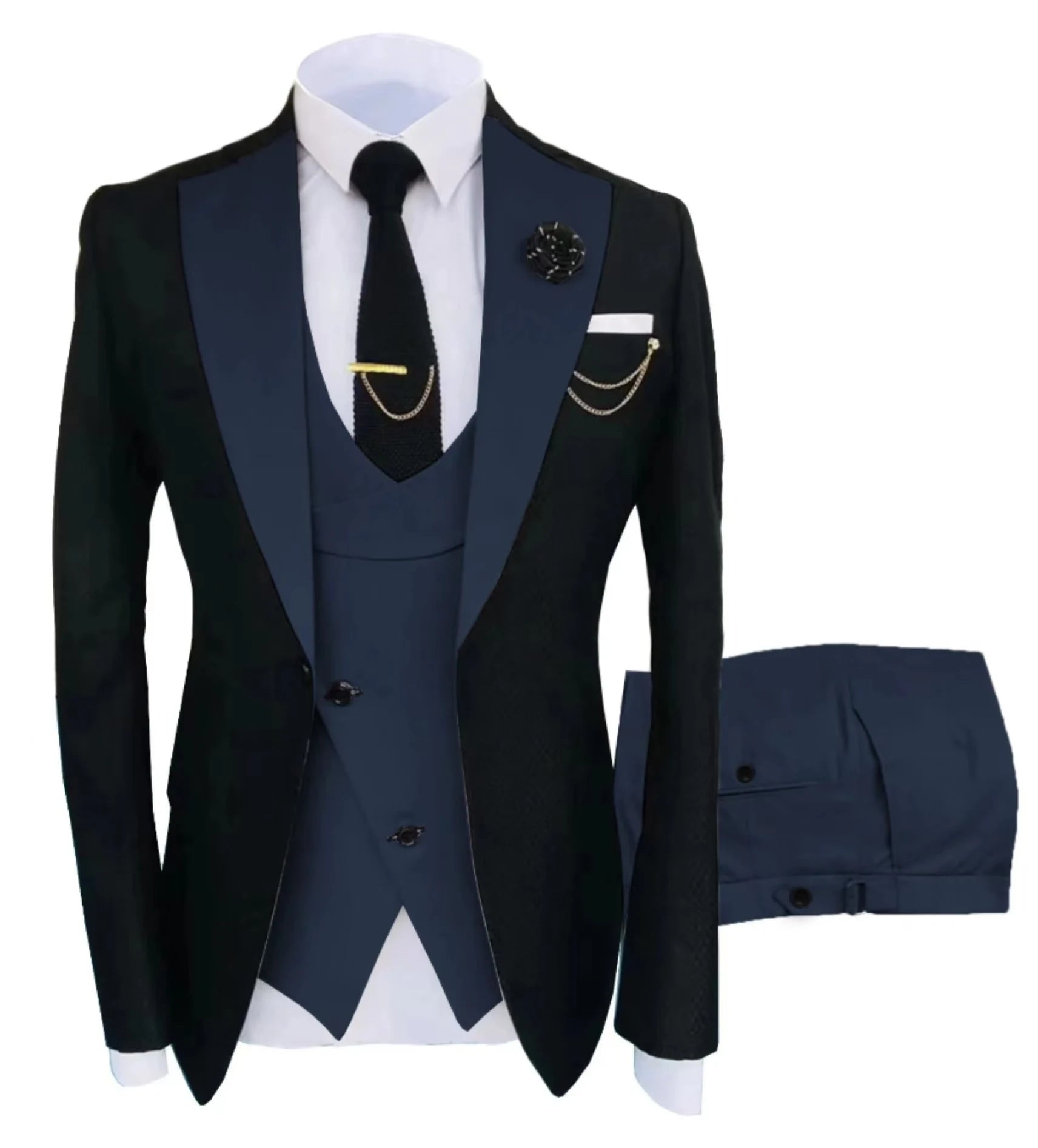 Mens 3 piece summer suit, slim-fit groom's suit for outdoor wear