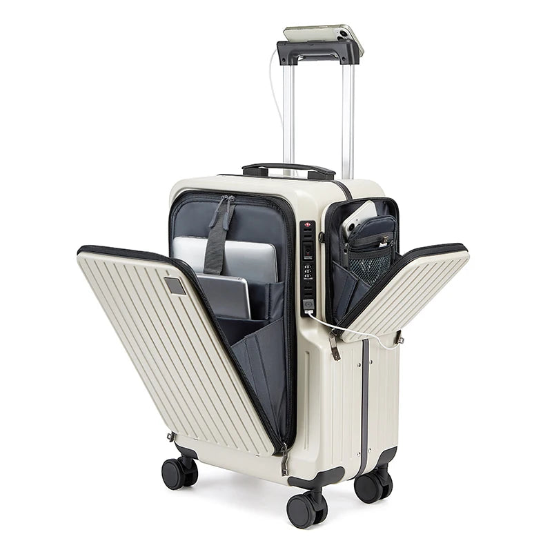 20-inch carry-on suitcase front opening design