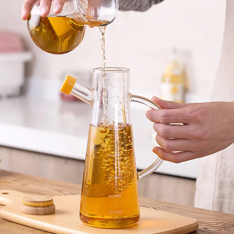 Glass Oil Bottle with Handle and Scale