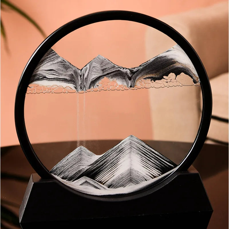 3D Moving Sand Picture, Nordic Style Round Kinetic Art, Decorative Hourglass for Desk, Original Home Decor Gift