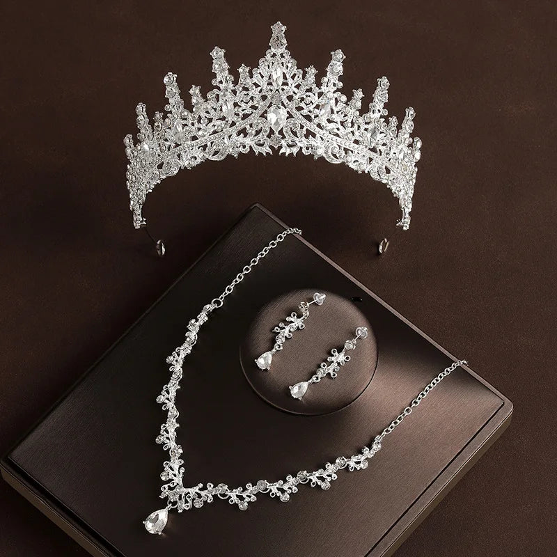Bridal Jewelry Set (4 Pieces) | Tiara Crown, Necklace and Crystal Earrings, Alloy, Classic Wedding Jewelry