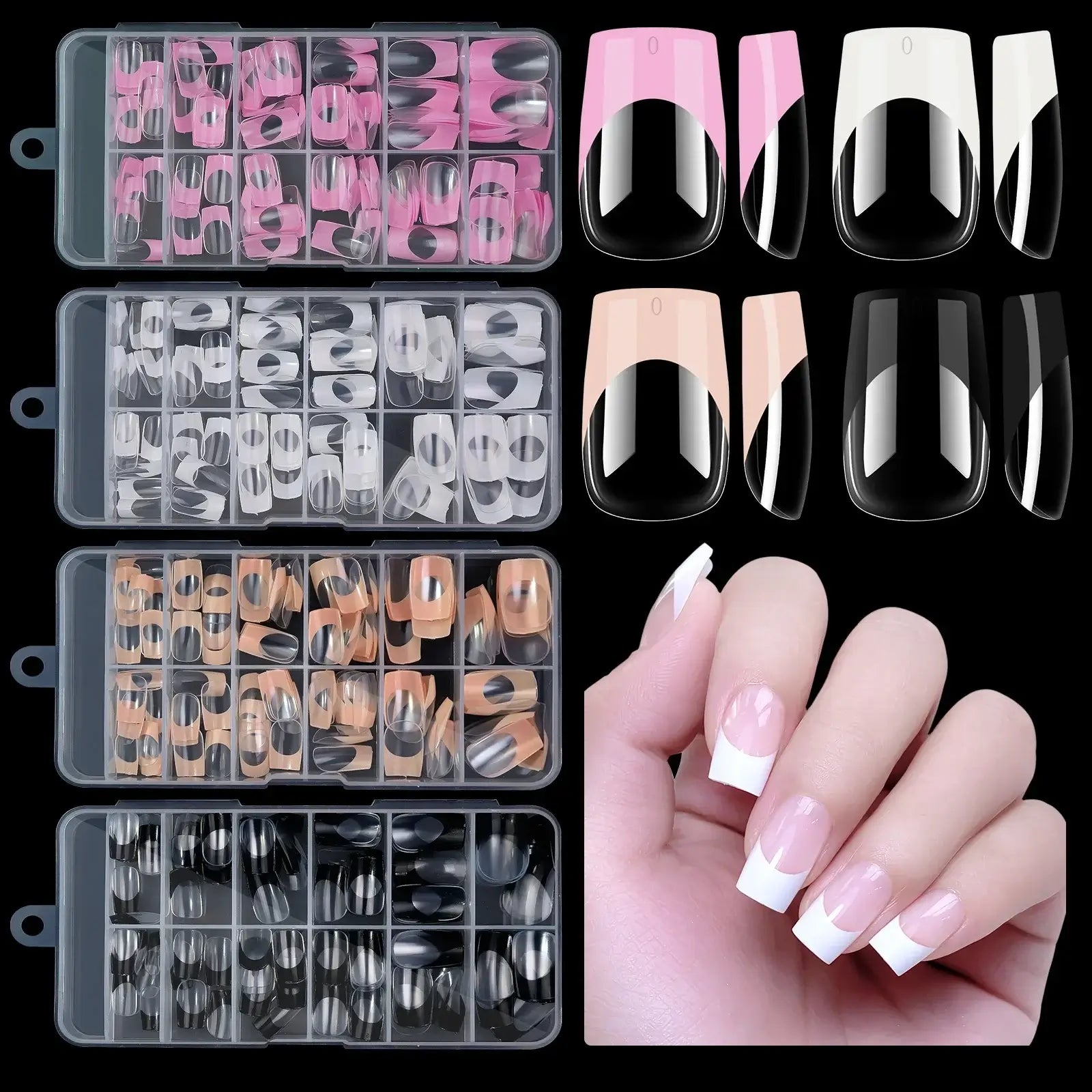 Press-on nail set medium square French style