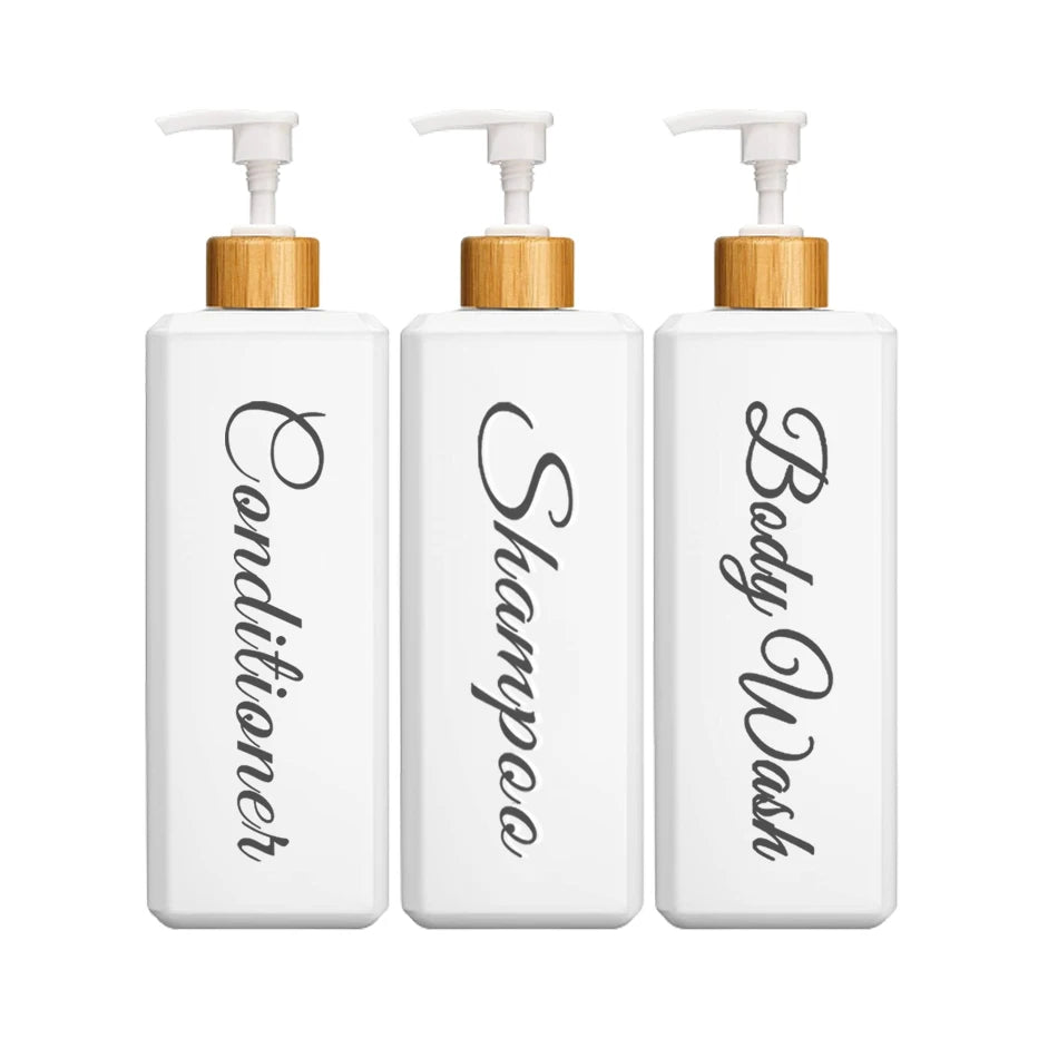 Bamboo Pump Dispenser Bottle Set - 500ml, Square Design for Bathroom