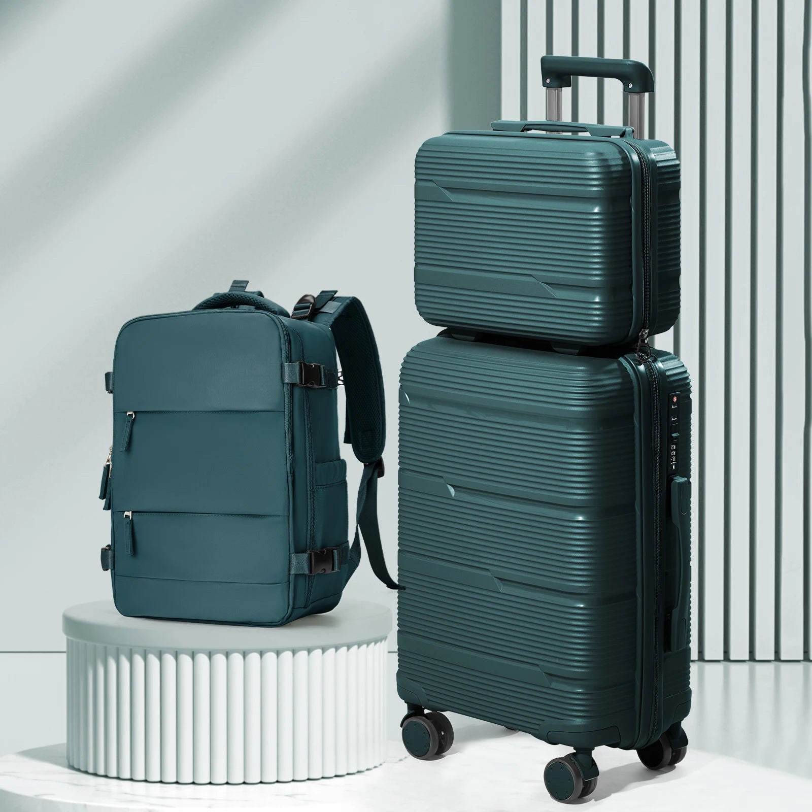 3-piece travel luggage set with backpack