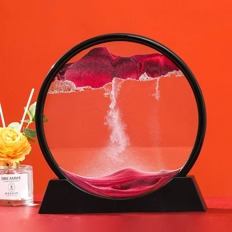 3D Moving Sand Picture, Nordic Style Round Kinetic Art, Decorative Hourglass for Desk, Original Home Decor Gift