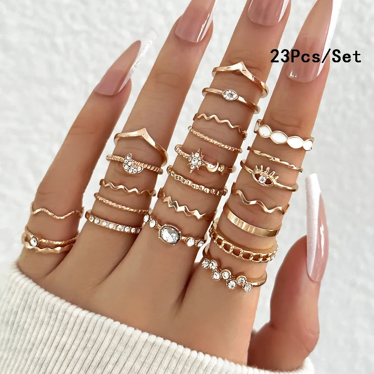 Set of 30 Women's Rings, Bohemian Geometric Stackable and Knuckle Rings, Gold and Silver Jewelry for Parties