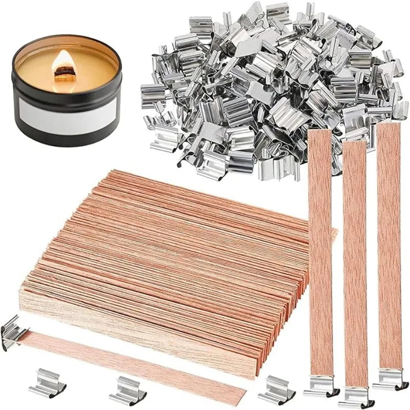 Natural Wood Wicks for Candle Making | Wooden Candle Wicks with Clips for Soy Wax | Handmade Craft Supplies