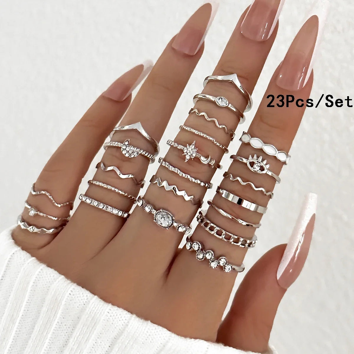 Set of 30 Women's Rings, Bohemian Geometric Stackable and Knuckle Rings, Gold and Silver Jewelry for Parties