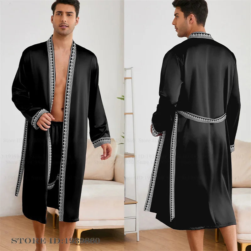 R-Men's Long Summer Pajamas | Rayon Baroque Kimono Robe - Look for it here
