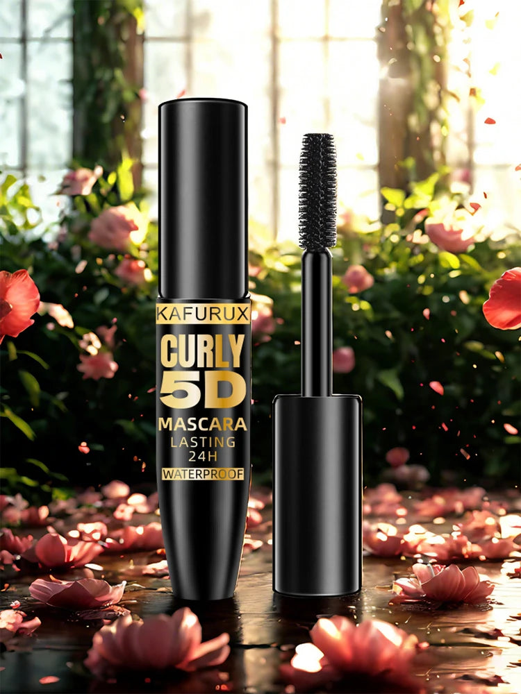 5D Black Waterproof Mascara with Silk Fiber, Lengthens & Thickens Eyelashes