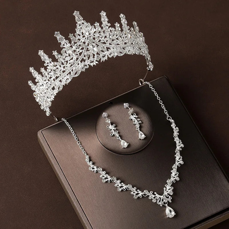 Bridal Jewelry Set (4 Pieces) | Tiara Crown, Necklace and Crystal Earrings, Alloy, Classic Wedding Jewelry