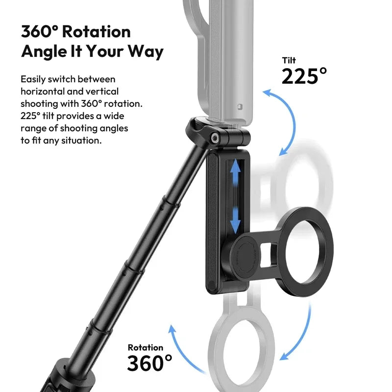 Magnetic selfie stick tripod with remote