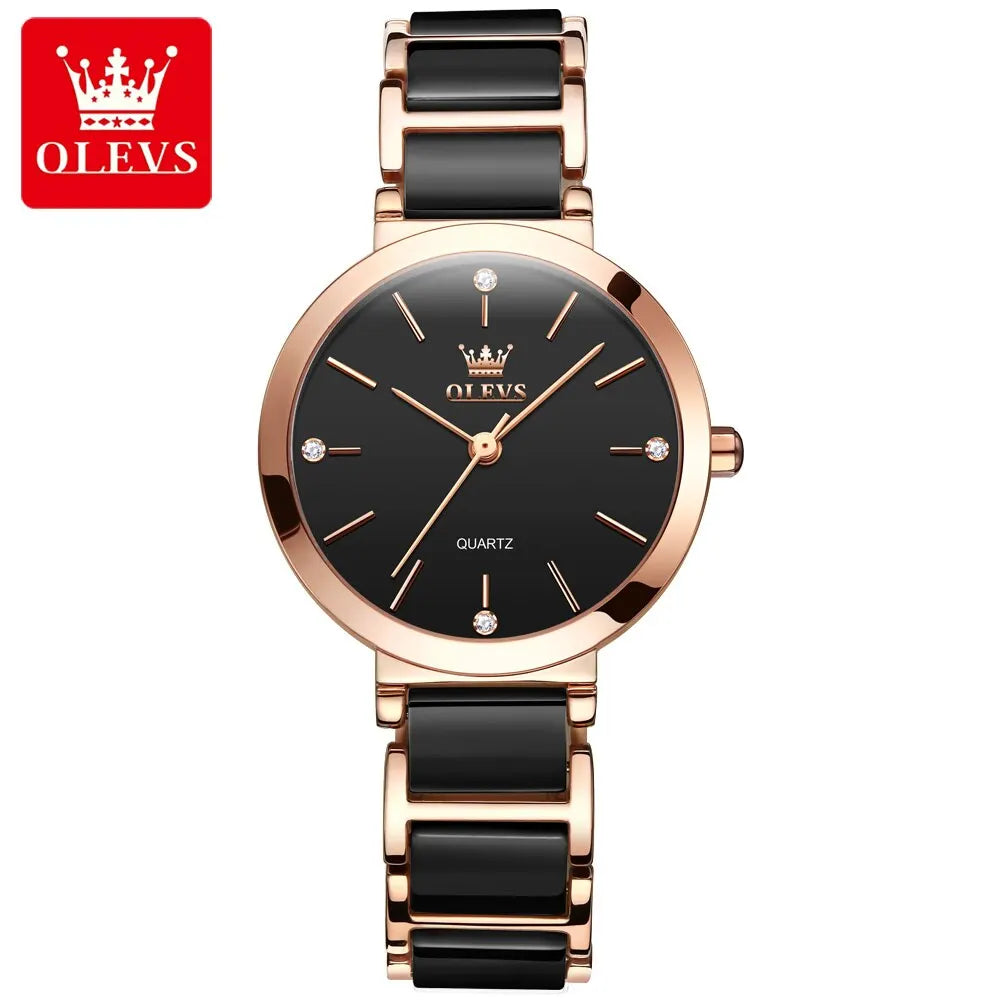Women's Rose Gold Quartz Ceramic Strap Watch