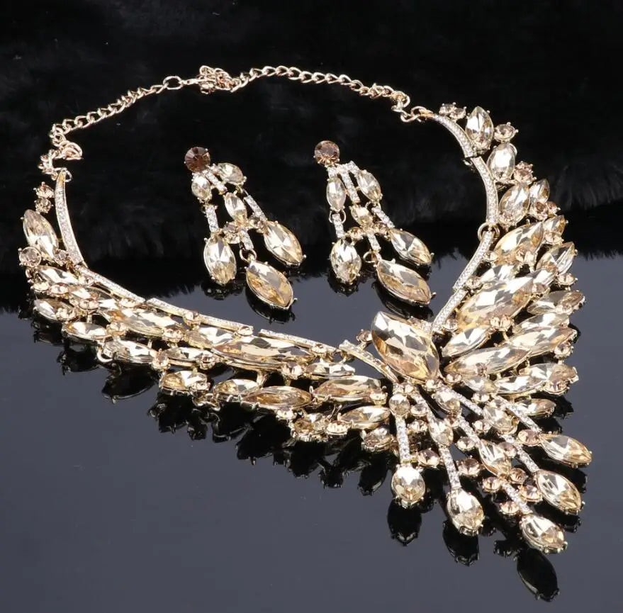Indian style bridal jewelry set with crystal necklace