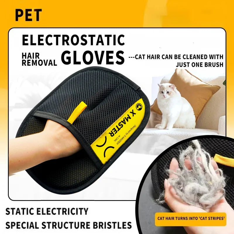 2-in-1 Pet Grooming Glove | Electrostatic Hair Remover Brush and Lint Roller | Reusable and Washable Tool for Cats and Dogs