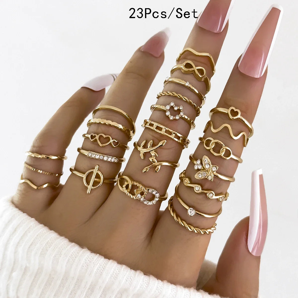 Set of 30 Women's Rings, Bohemian Geometric Stackable and Knuckle Rings, Gold and Silver Jewelry for Parties
