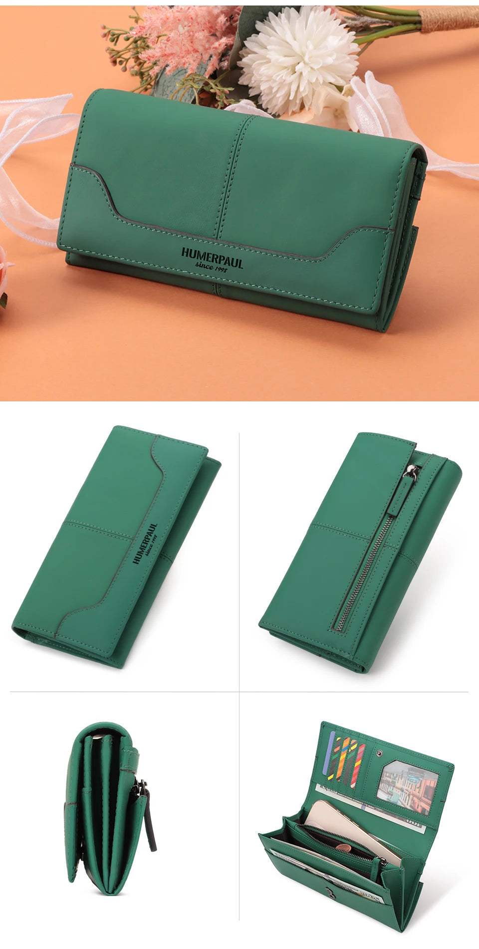Women's Genuine Leather Long Wallet - Luxury Design with RFID Blocking and Coin Purse