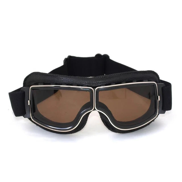 Retro Leather Motorcycle Goggles - Windproof and Foldable for Helmet