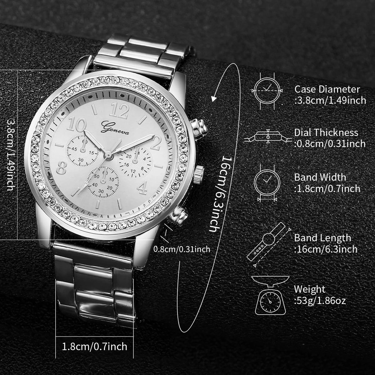 Women's watch set with diamond effect