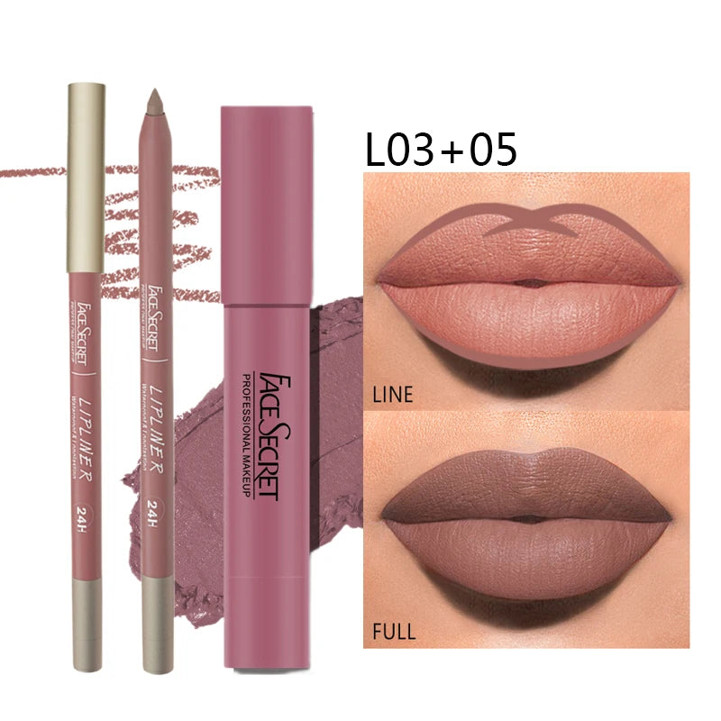 Matte Lipliner & Lipstick Set, Waterproof & Long Lasting Lip Makeup