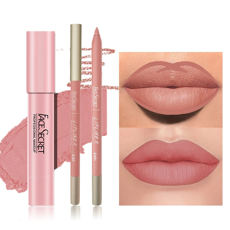 Matte Lipliner & Lipstick Set, Waterproof & Long Lasting Lip Makeup