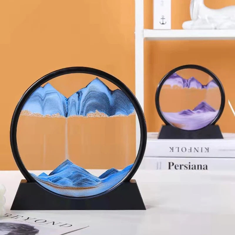 3D Moving Sand Picture, Nordic Style Round Kinetic Art, Decorative Hourglass for Desk, Original Home Decor Gift
