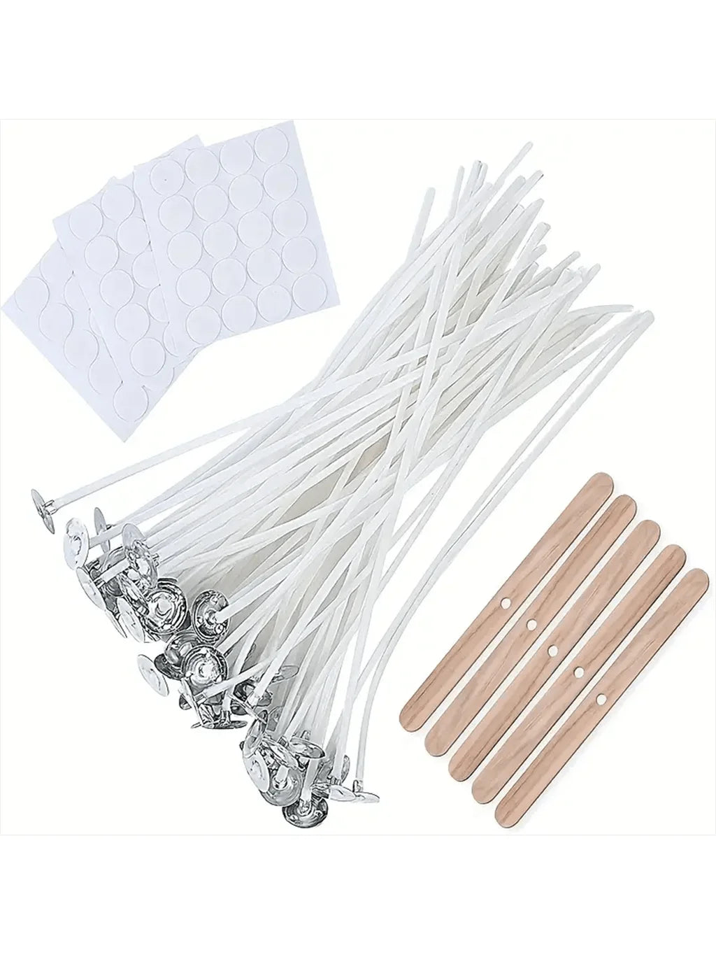 100 Cotton Wicks (15 cm) | Pre-Waxed Low-Smoke Wicks for Candle Making | DIY Kit with Holders and Glue for Soy and Beeswax