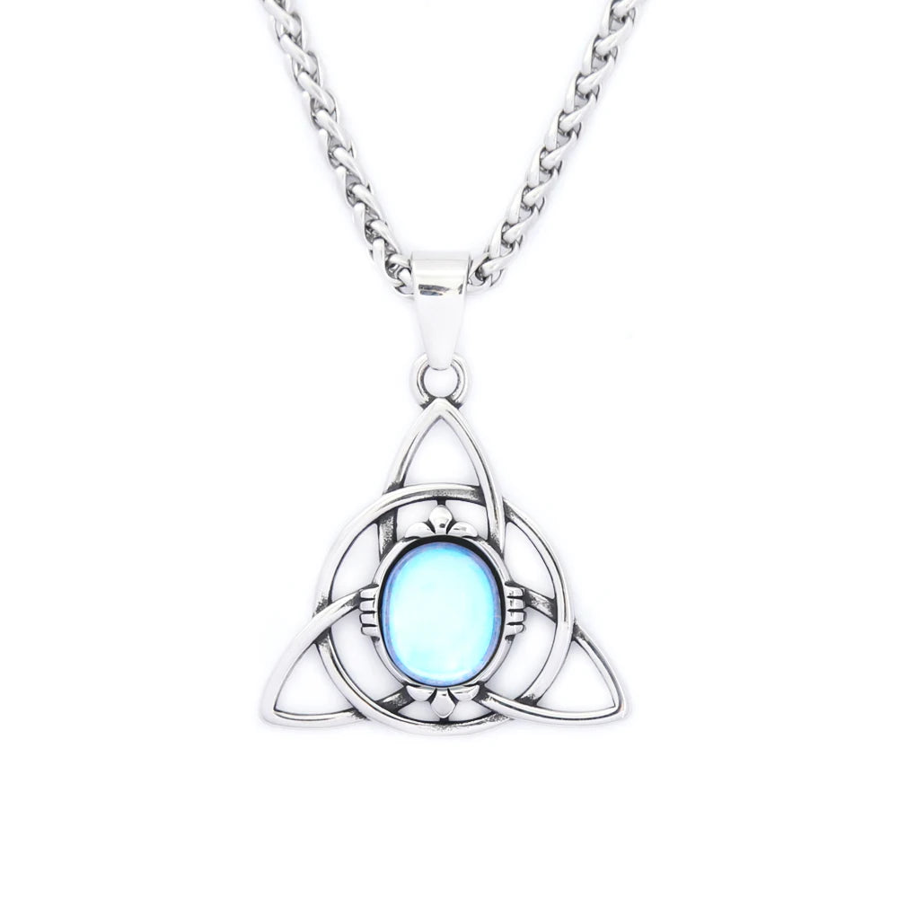 Trinity Knot, Opal, Nordic Amulet, Unisex Stainless Steel Jewelry
