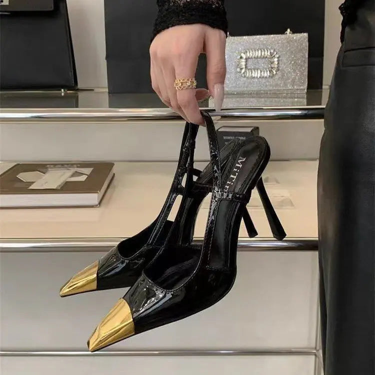 Women’s stiletto heel sandals black patent leather