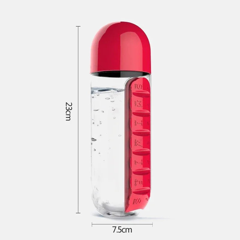 Water Bottle with Pill Organizer | 7 Day 600ml