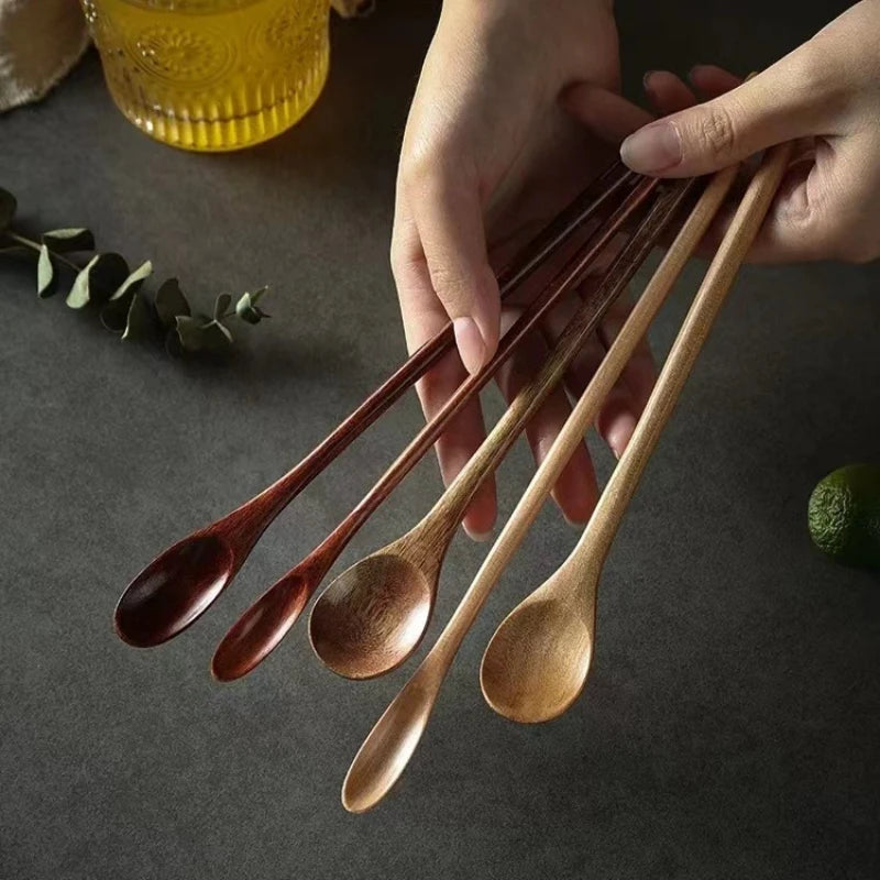 Wooden spoon with long handle for coffee