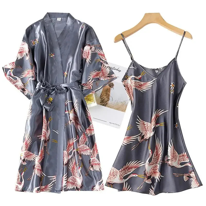 Women's Satin Kimono Robe Set